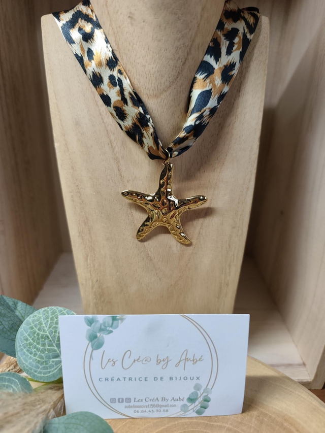 COLLIER RUBAN LEOPARD / ETOILE DE MER ACIER INOXY GOLD 0000505
