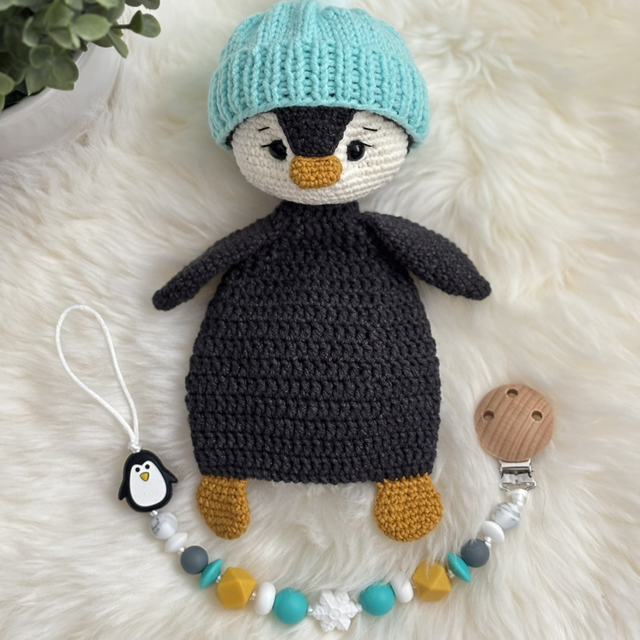 Doudou Pingouin + Attache tétine 