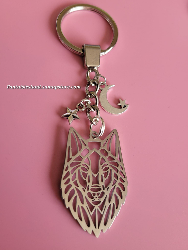 Porte-clés argenté -  Loup