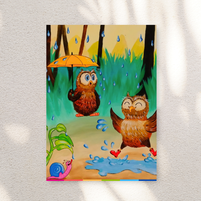 Uiltjes in de regen | Ansichtkaart A6