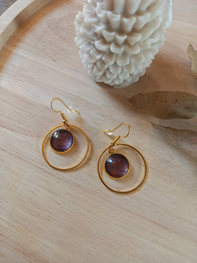 Boucles d&#039;oreilles Cabochon - cercle - bleu/orange