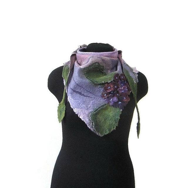 Foulard Sciarpa collo piccola lana merino seta infeltrita Fatto a mano Sciarpa collo donna calda ortensia viola Regali unici per lei
