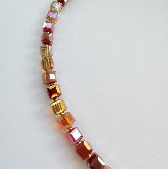 Sienna - Autumnal Faceted Cube Glass Beaded Choker Style Necklace