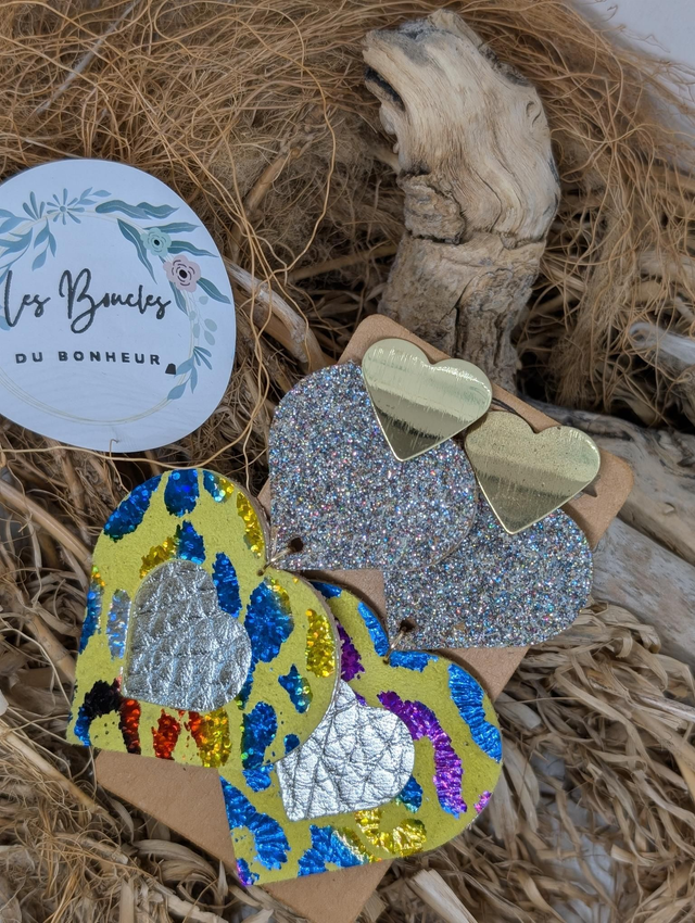 Boucles d&#039;oreilles Marie Laure ml017 jaune argenté paillettes 