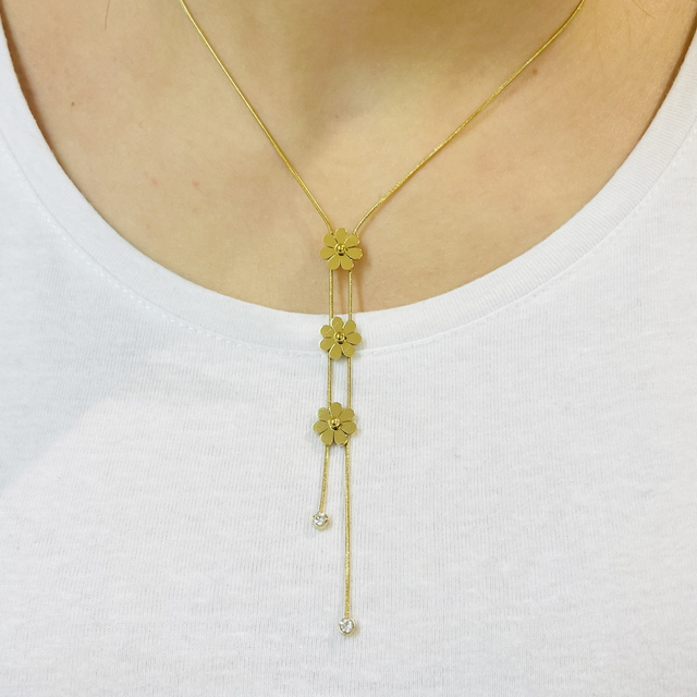 Collier Y triple marguerite strass 