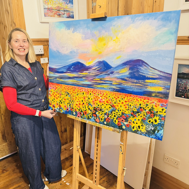 Print- Eildons Sunflower Dream- Large overpainted canvas
