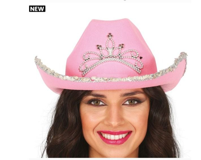 Carnevale ,  13583  CAPPELLO COWBOY ROSA CON TIARA E FINITURE IN PAILL