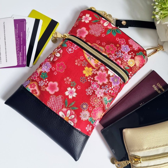 Mini-sac pour téléphone "Miya" rouge & simili cuir noir