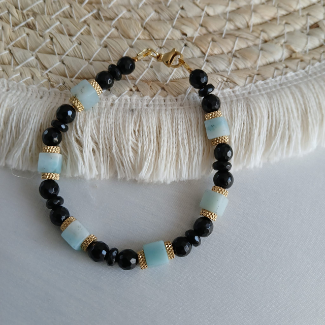 Dames armband Amazoniet en Onyx (1.134)