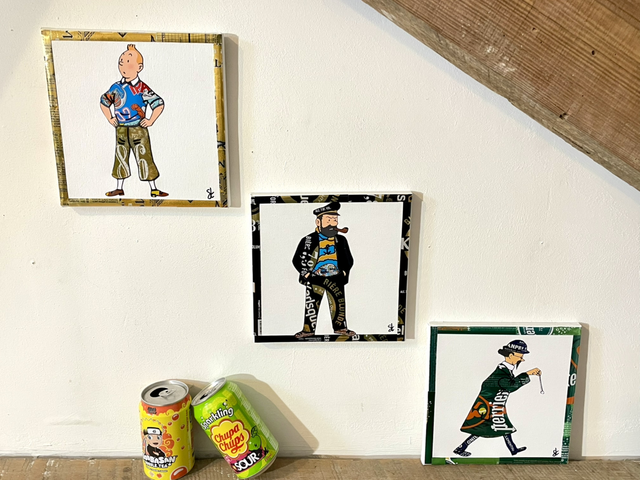 Lot de 3 Tableaux 20x20 cm Tintin , professeur Tournesol , Capitaine Haddock 
