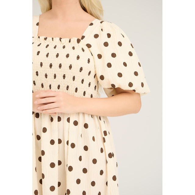 Cheri Dot Dress Sand Brown