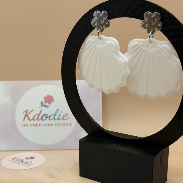 Boucles d'oreilles Coquillage - Forme Pleine - Attaches fleurs inox