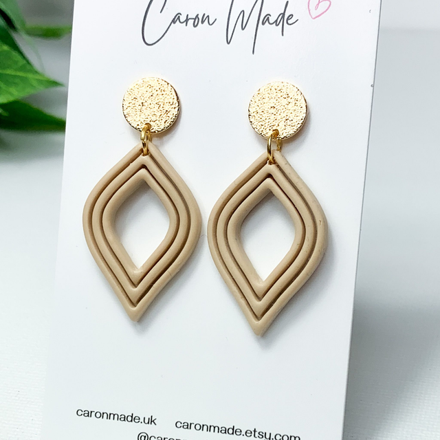 Neutral beige petal shaped drop earrings