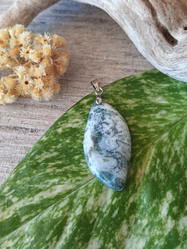 Pendentif en Agate Mousse naturelle 