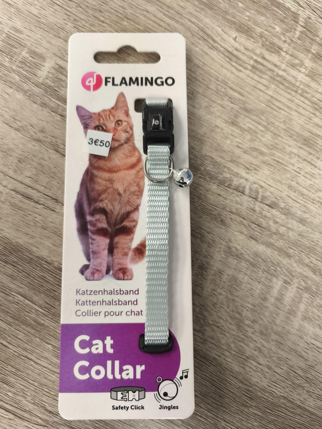  Collier chat ajustable uni nylon bleu pale