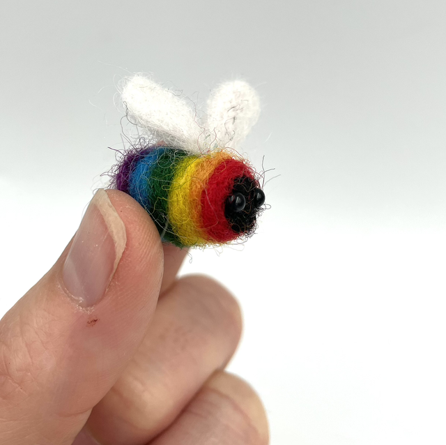 rainbow bee - needle felted sculpture