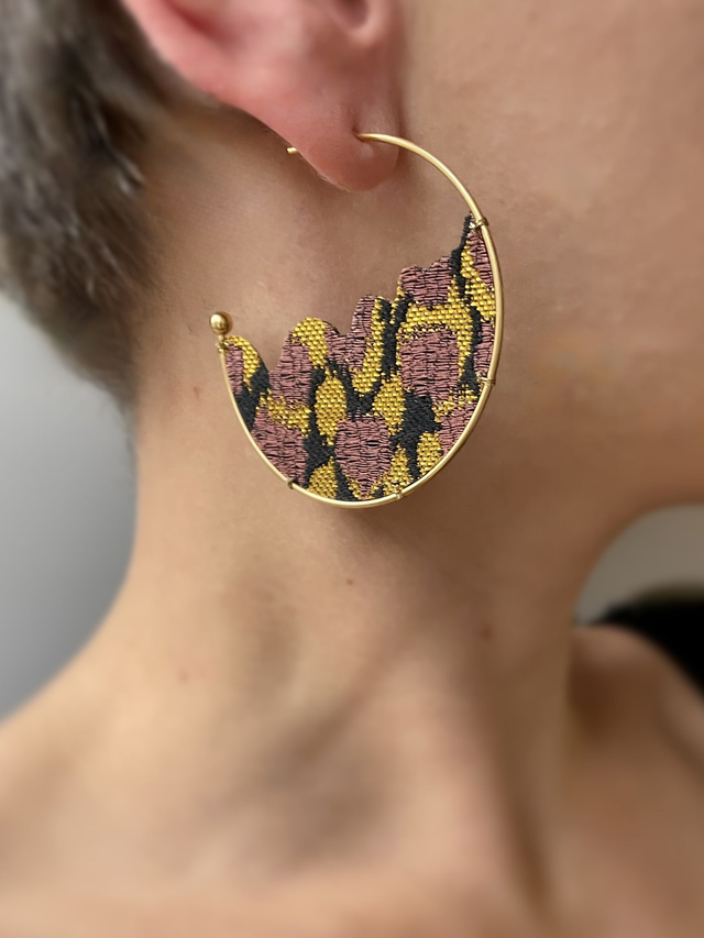 Eclipse Léopard Vieux Rose - Créoles acier inox et tissu