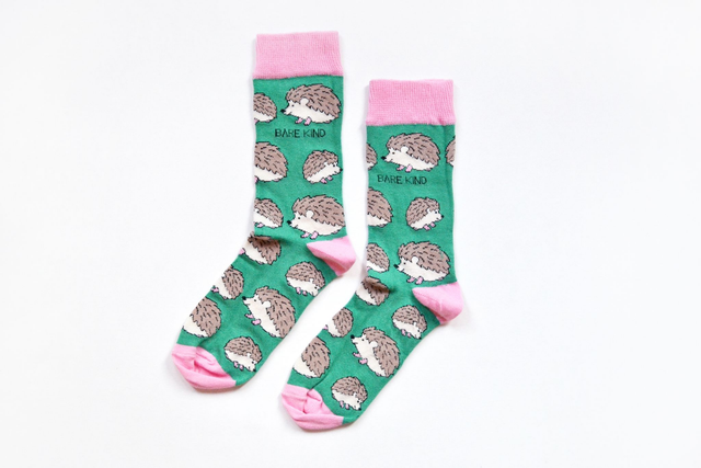 'Save the Hedgehogs' Bamboo Socks, Bare Kind - pink/green adult