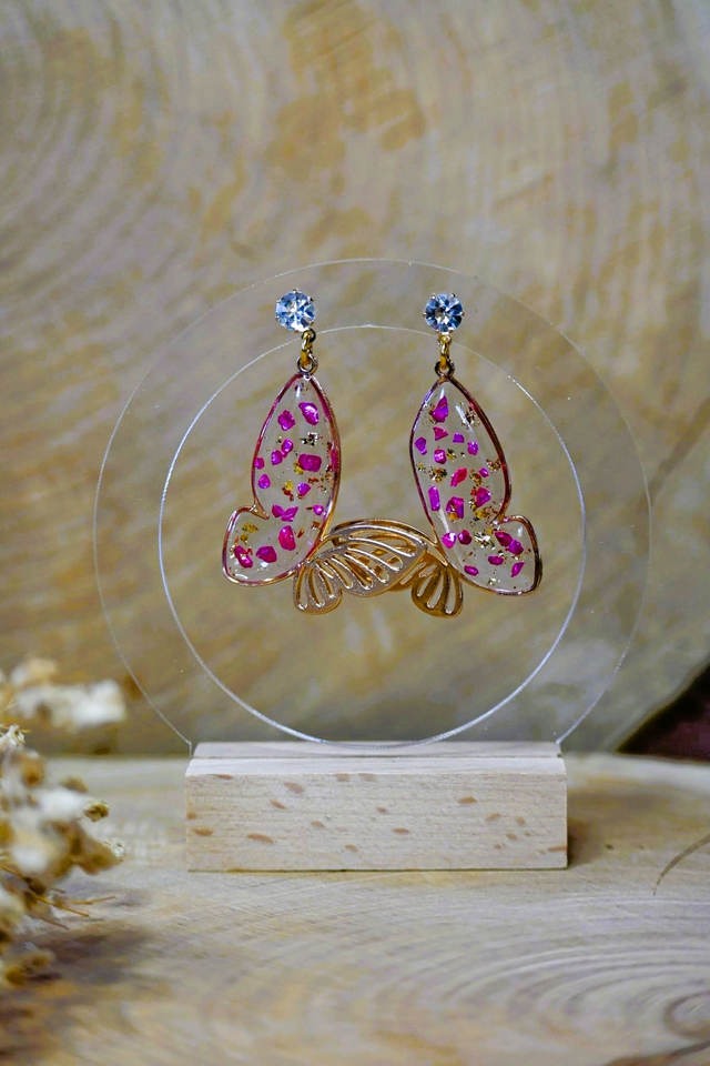 🦋Papill’Or 🦋Boucles d’oreilles en Résine UV - Fuschia ✨