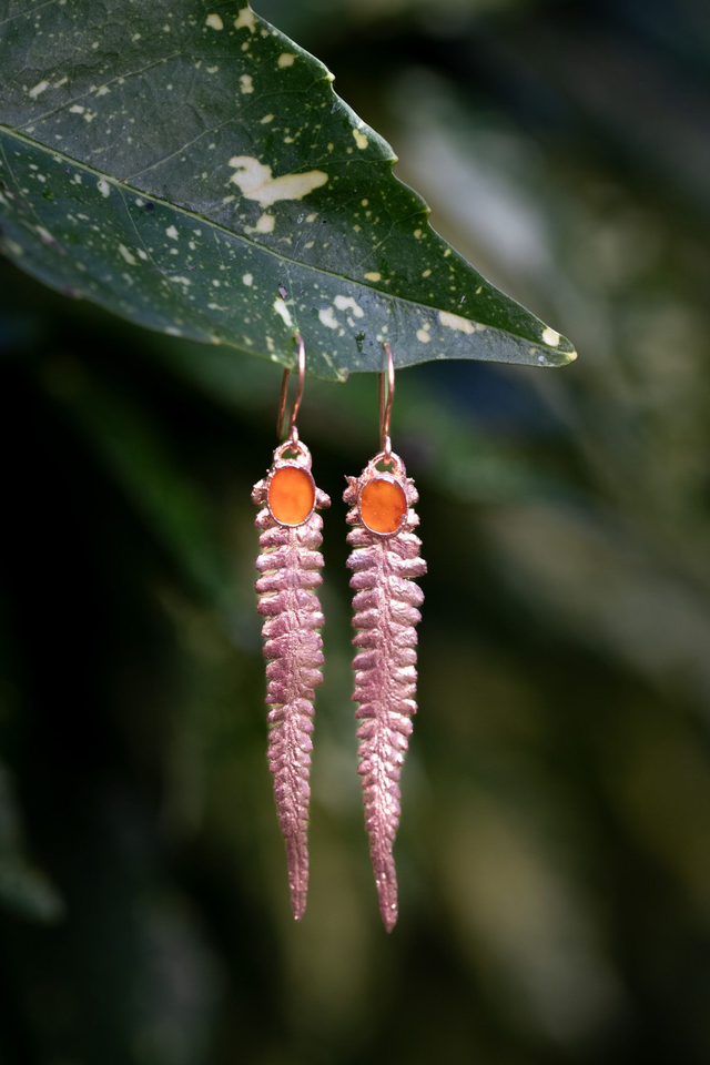 Boucles d'oreille Fougère et agate