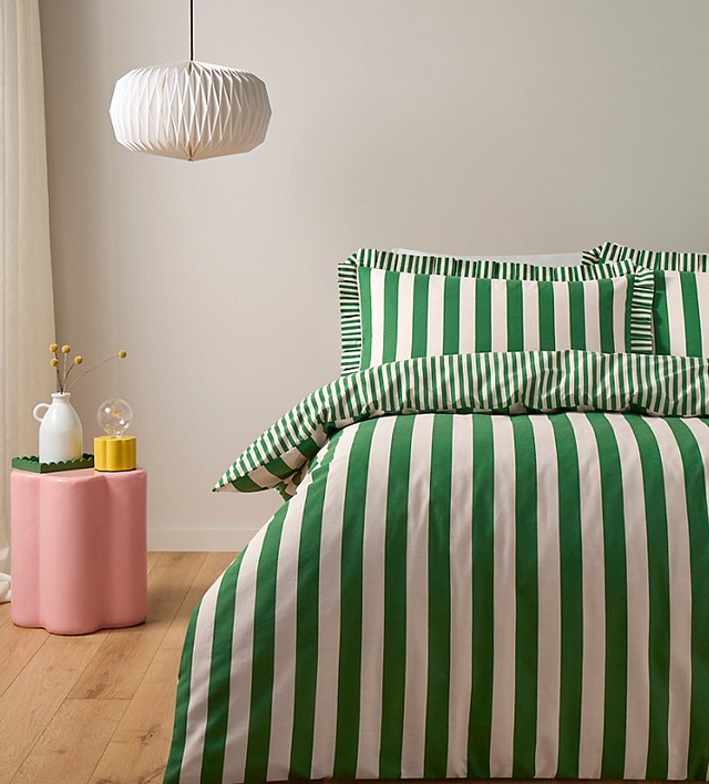 Green Box Pleat Striped Duvet Set - Single