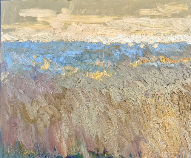 „Sonnenbeschienenes Spiel, Schatten der Pappeln“ – Öl auf Leinwand, 50 × 60 cm, 2023 | Sunlit Play, Shade of Poplars