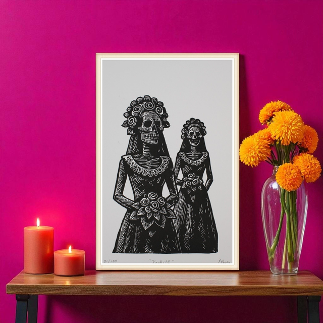 Linogravure Catrinas "Xochitl"