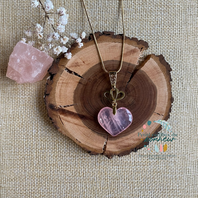 Collier Cœur de Tendresse en quartz rose 