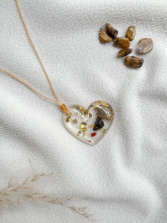 Colar Coração Trio de Pedras Super Proteção contra Energias Negativas