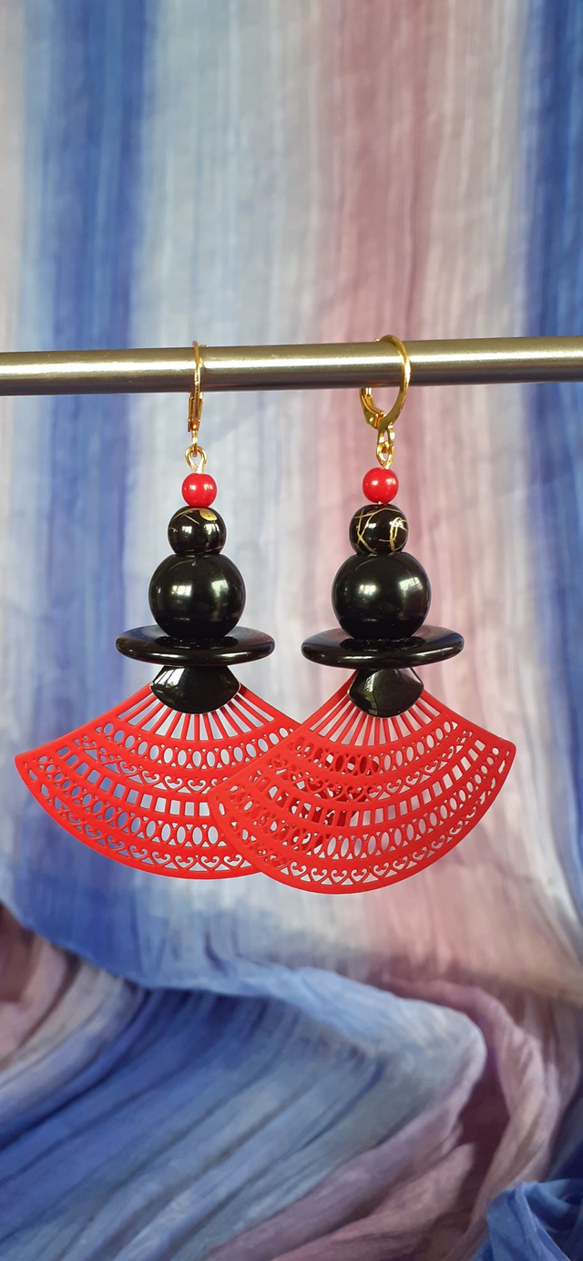 Flamenco Grandes Boucles d'oreilles, Noir &amp; Rouge