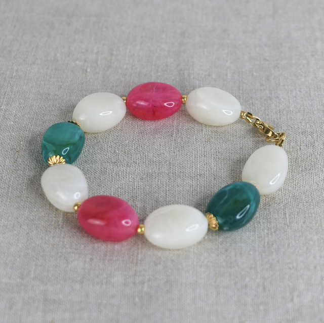 Bracelet Ana blanc, fuschia et vert 