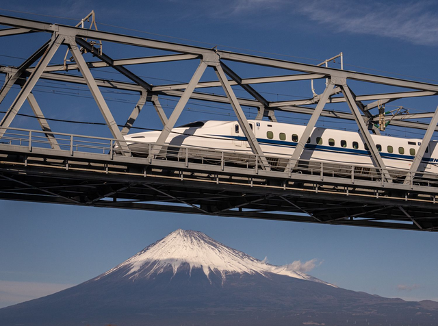Shinkansen Speeding Over Mount Fuji
