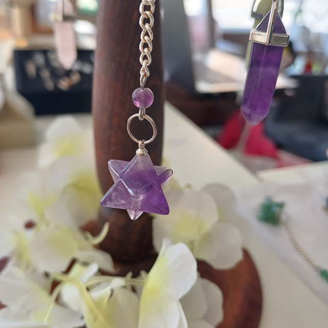 Amethyst Merkaba Star with Fluorite Pendulum