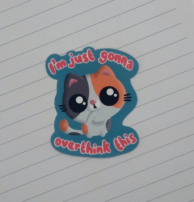 Overthinking kitty die cut vinyl sticker