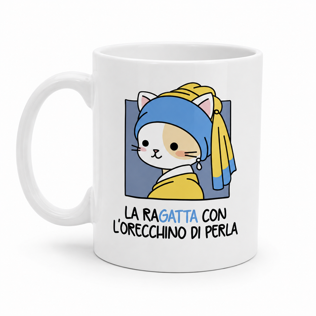 Tazza La RaGatta con l'orecchino di perla in ceramica