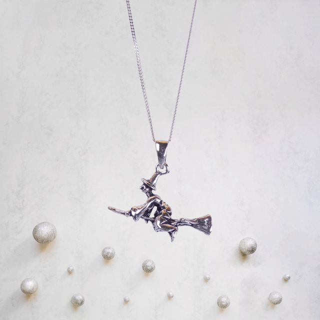 Sterling Silver Witch on Broomstick Jewellery Set - Fly Into Wicked Style