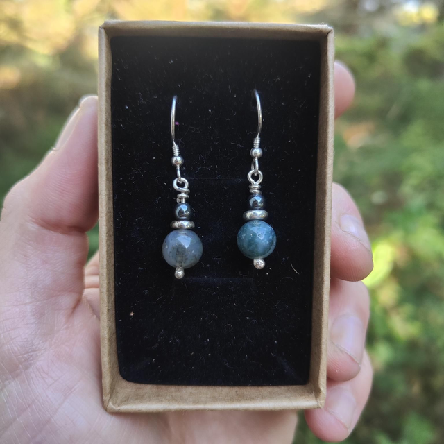 Boucles d&#039;oreilles &quot;Harmonie&quot; Double : Agate Mousse et Hématite 