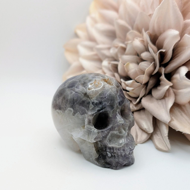High Quality Hand Carved Crystal Skull - 3" Chevron Amethyst 