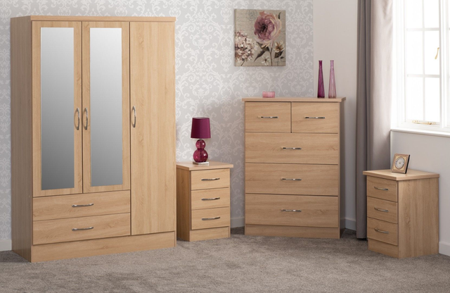Nevada 3 Door 2 Drawer Mirrored Wardrobe