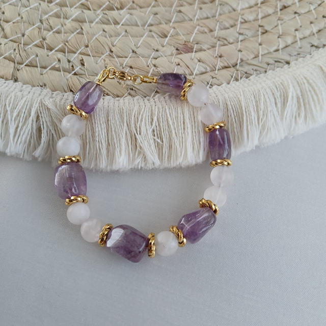 Dames armband Ametrien en Rozenkwarts (1.205)