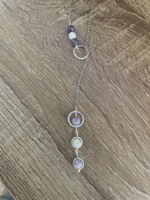 Collier Lépidolite et Nacre 6 mm
