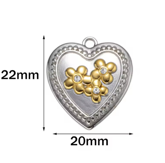 Charm cuore silver con fiorellini gold 