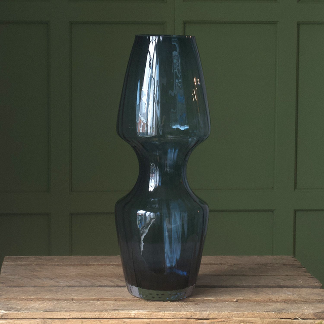 Retro Bevelled Blue Glass Vase