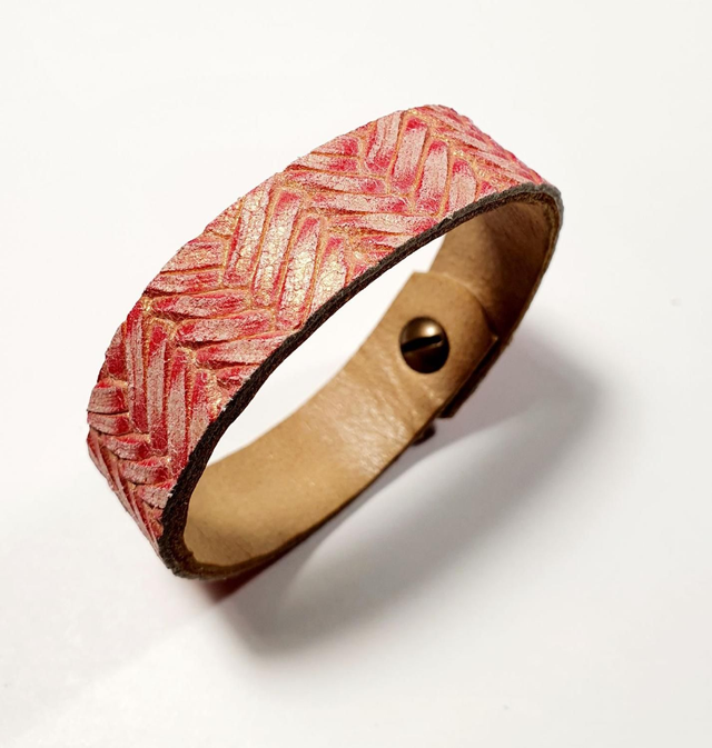 Bracelet en cuir saumon et beige