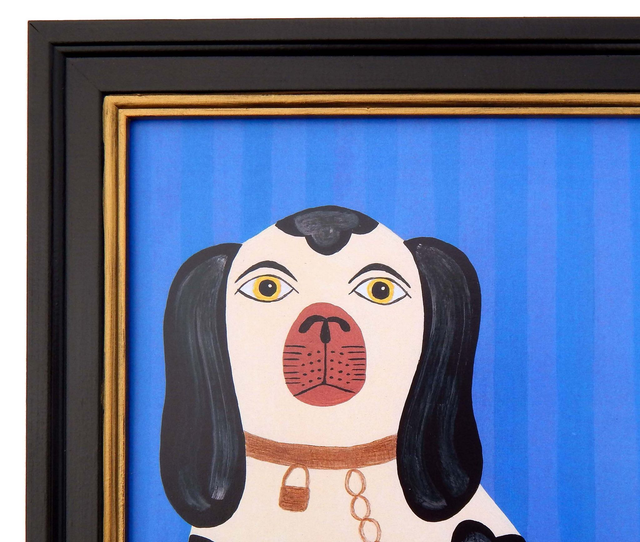 Framed Fine Art Print - Staffordshire Dog - Left Facing - Blue