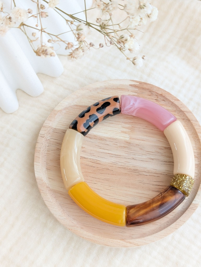 Bracelet jonc Mona beige jaune léopard