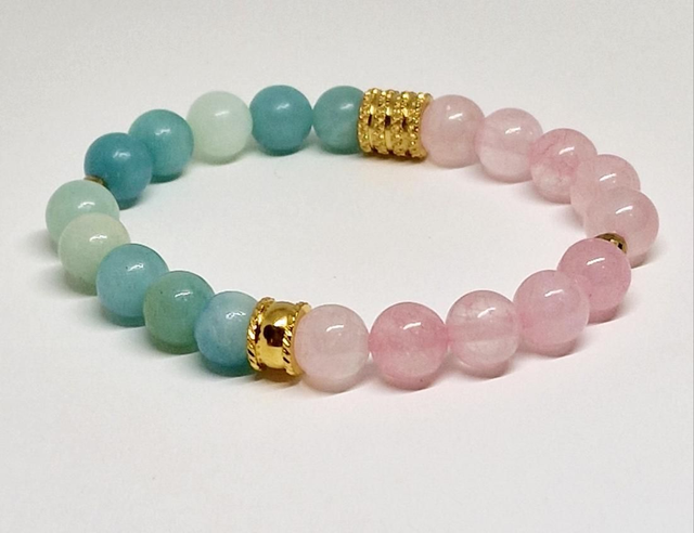 Bracelet Amazonite et Quartz rose en 0,8 cm 
