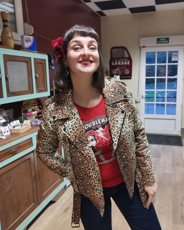 veste perfecto imprimé léopard "Motor Queen Service"