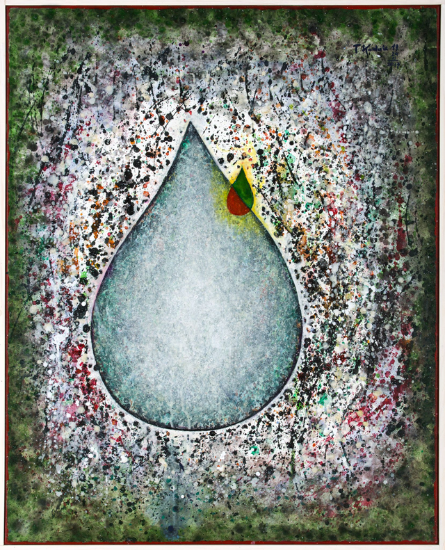 Kropla na ramieniu matki, 83x67 olej akryl płótno 2017