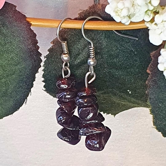 Boucles d'oreilles UNI acier inoxydable et chips de pierres naturelles 